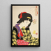 a shy gaze painting Les manières d'une jeune fille de l'époque Meiji - Tsukioka Yoshitoshi — framed artwork on a wall