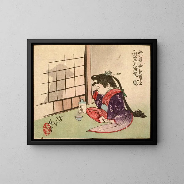Okame sonriendo a la sombra de un hongo - Tsukioka Yoshitoshi — cuadro enmarcado en la pared