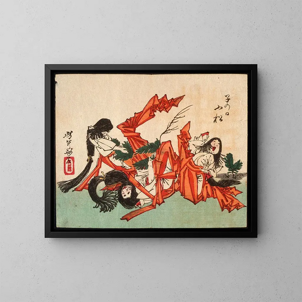 Tirar de las yemas de pino el día del Rata - Tsukioka Yoshitoshi — cuadro enmarcado en la pared