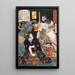 Sangoku sitting in front of a demon and a warrior - Tsukioka Yoshitoshi — framed artwork on a wall