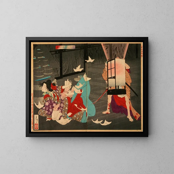 Sano Jirzaemon matando a una cortesana - Tsukioka Yoshitoshi — cuadro enmarcado en la pared