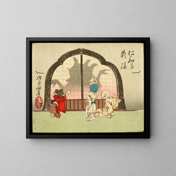 El pote bailando en el templo Ninnaji - Tsukioka Yoshitoshi — cuadro enmarcado en la pared