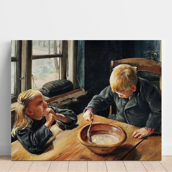 Reproduction of the painting of a boy and a girl at lunchtime - Laurits Andersen Ring