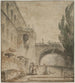 Un palacio con un puente en arco, una villa romana - Hubert Robert — vista de la obra