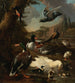 Un pavo real, palomas, patos y otros pájaros en un jardín - Melchior d'Hondecoeter — vista de la obra