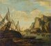Un paisaje costero mediterráneo con un barco - Salvator Rosa — vista de la obra