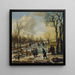 Un paisaje de invierno con aldeanos patinando y jugando al kolf en un canal helado, un pueblo a lo lejos - Aert van der Neer — cuadro enmarcado en la pared