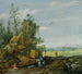 a rocky landscape with travelers and a rider on a path, view of a city in the distance - Esaias van de Velde — artwork view