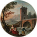 Un pescador y su familia bajo un puente - Charles-François Grenier De Lacroix — presentado en un interior