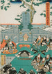 Act XI Scene End The Rônin Paying Tribute to Enya's Tomb at Sengakuji Temple Having Brought Moronao's Head as an Offering - Utagawa Kunisada Toyokuni III — artwork view