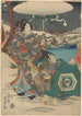 Mujer y sirviente masculino en la nieve Mujer sosteniendo un paraguas blanco - Utagawa Kunisada Toyokuni III — vista de la obra