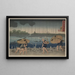 Personas Caminando bajo paraguas a lo largo de la costa durante una tormenta - Utagawa Kuniyoshi — cuadro enmarcado en la pared