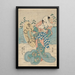 Escena de nieve Figura femenina con vestido fluido azul, verde y rosa - Utagawa Kuniyoshi — cuadro enmarcado en la pared