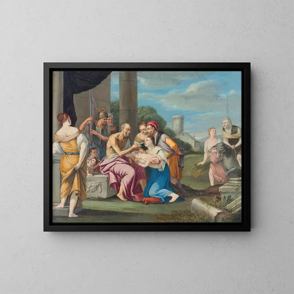 Liriope presentando a Narciso en Tirésias - Escuela veneciana — cuadro enmarcado en la pared