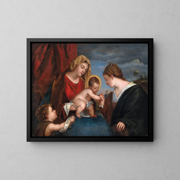 El matrimonio místico de Santa Catalina - Escuela veneciana — cuadro enmarcado en la pared
