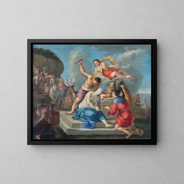 La Sacrificio de Ifigenia - Escuela veneciana — cuadro enmarcado en la pared