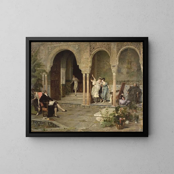 En el escondite - Vicente Palmaroli y González — cuadro enmarcado en la pared