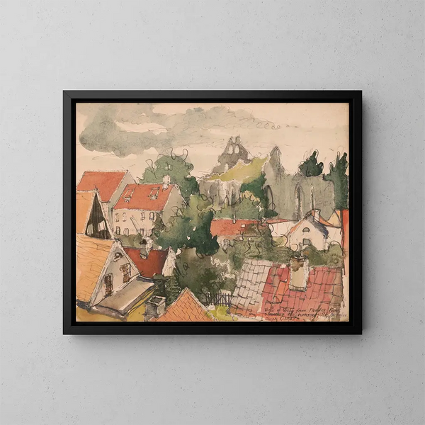 Vista de Visby desde Norder Klint que muestra las ruinas de San Nicolás - Victor Alfred Lundy — cuadro enmarcado en la pared
