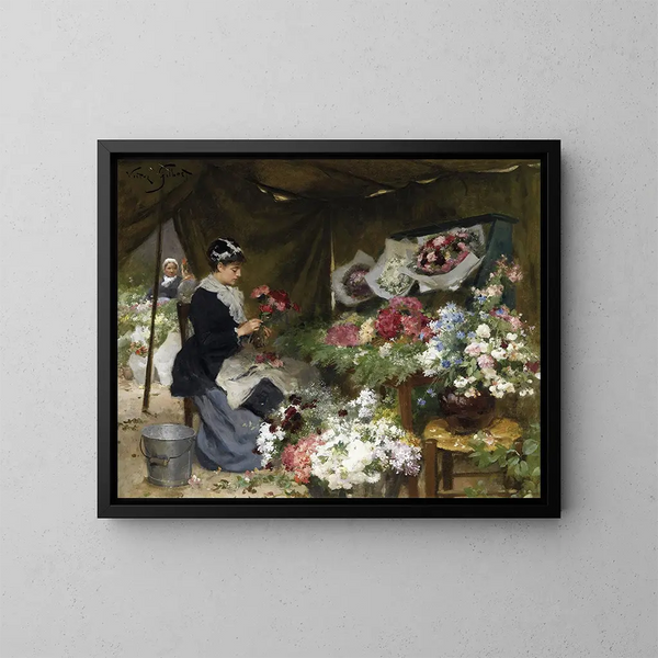 Una florista preparando sus ramos - Victor Gabriel Gilbert — cuadro enmarcado en la pared