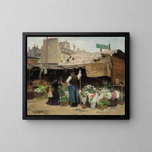 En el mercado de flores - Victor Gabriel Gilbert — cuadro enmarcado en la pared