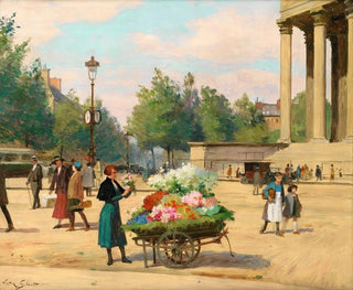 Victor Gabriel Gilbert - Flower Vendor Before The Madeleine Church Paris.webp