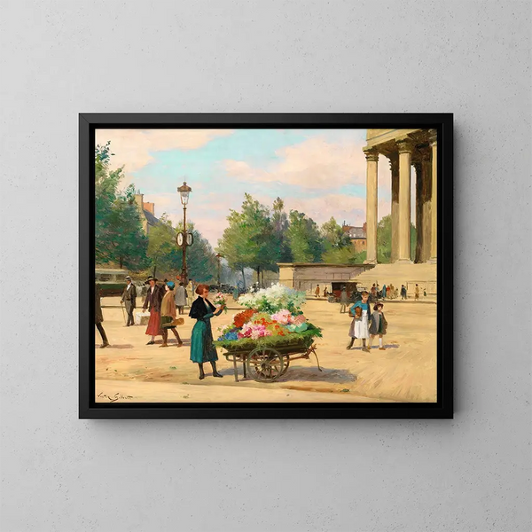 Vendedora de flores frente a la iglesia de la Madeleine en París - Victor Gabriel Gilbert — cuadro enmarcado en la pared