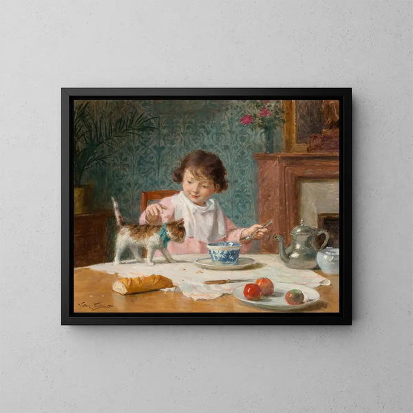 Joven con gato - Victor Gabriel Gilbert — cuadro enmarcado en la pared