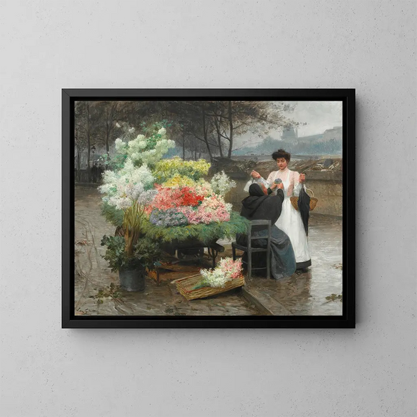 La vendedora de flores en los muelles de París hacia 1890 - Victor Gabriel Gilbert — cuadro enmarcado en la pared