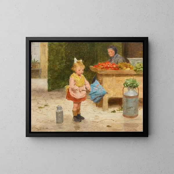 Su primer paraguas - Victor Gabriel Gilbert — cuadro enmarcado en la pared