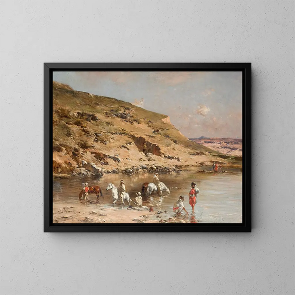 Baignade de chevaux - Victor Huguet — framed artwork on a wall
