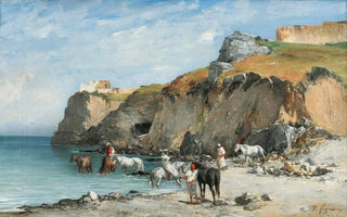 Victor Huguet - The Halt Of Horsemen On The Beach.webp