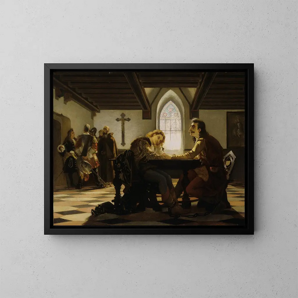 Péter Zrínyi and Kristóf Frangepán in prison at Wiener Neustadt - Viktor Madarász — framed artwork on a wall