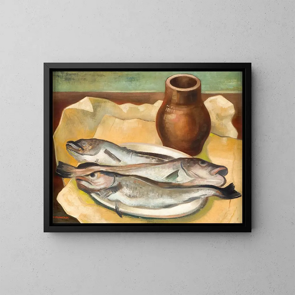 Naturaleza muerta con pescado - Viktor Planckh — cuadro enmarcado en la pared