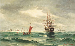Vilhelm Bille - Marine Med Skibe Ud For By Ved Kysten.webp
