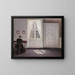 Una pieza en la casa del artista en Strandgade, Copenhague, con la esposa del artista - Vilhelm Hammershøi — cuadro enmarcado en la pared