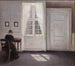 Una pieza en la casa del artista en Strandgade, Copenhague, con la esposa del artista - Vilhelm Hammershøi — vista de la obra