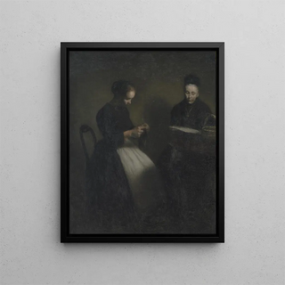 Vilhelm Hammershi - Evening in the Drawing Room The Artists Mother and Wife.webp