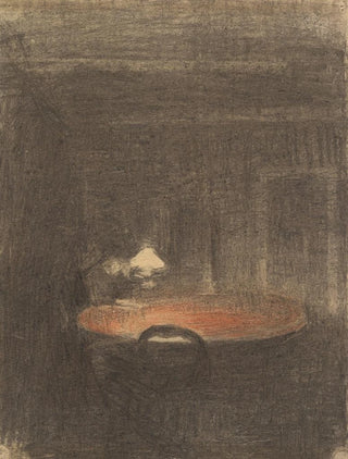Vilhelm Hammershi - Figure Reading at a Table in an Interior at Night.webp