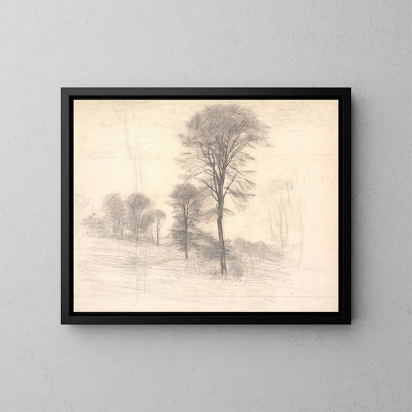 Landscape with Sparse Trees at Ryet near Farum - Vilhelm Hammershøi — framed artwork on a wall