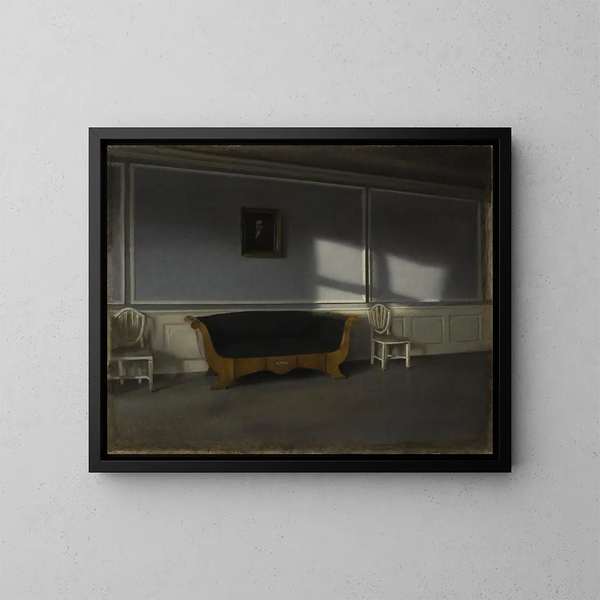 la luz del sol en el salón III - Vilhelm Hammershøi — cuadro enmarcado en la pared