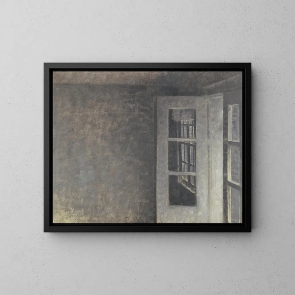 La habitación del balcón en Spurveskjul - Vilhelm Hammershøi — cuadro enmarcado en la pared