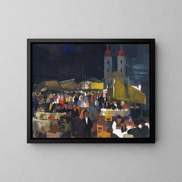 Figuras en un mercado de pueblo - Vilmos Aba-Novák — cuadro enmarcado en la pared