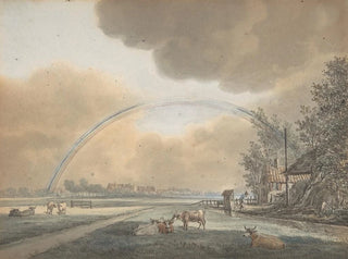 Vincent Jansz van der Vinne - Landscape with a Rainbow over a Farmhouse and Distant Village.webp