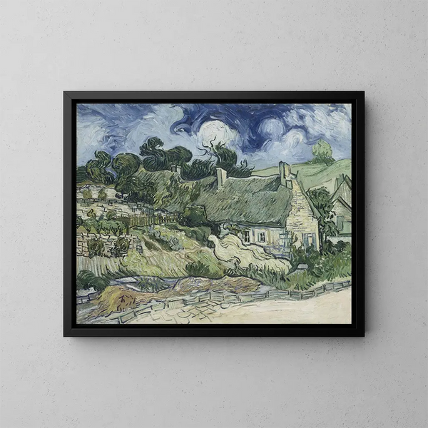 Cottages in Cordeville - Vincent van Gogh — framed artwork on a wall
