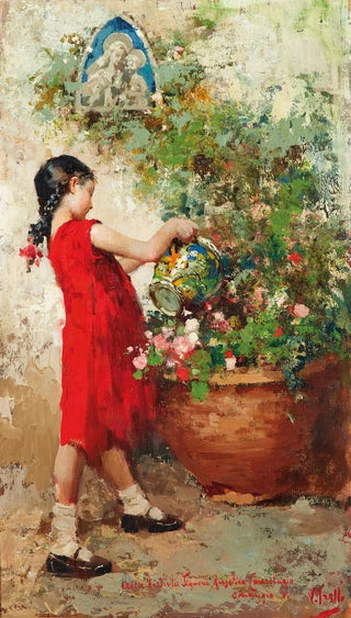 Vincenzo Irolli - A Young Girl Watering Flowers.webp
