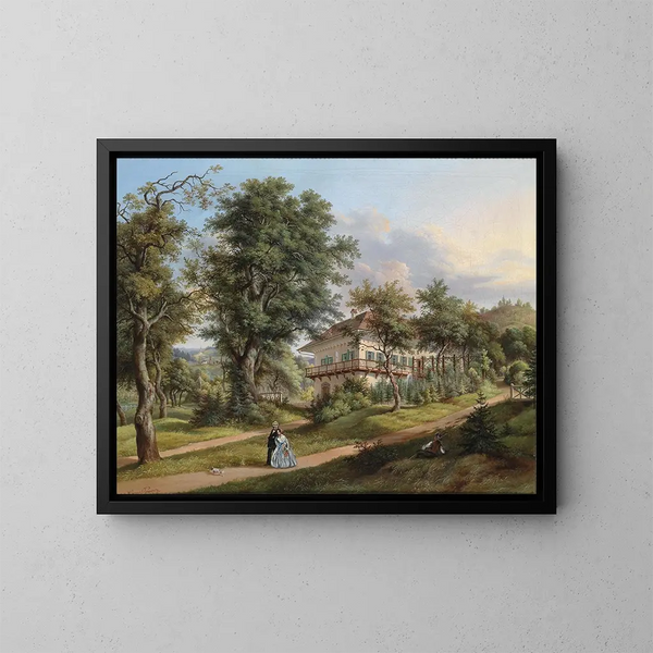 Paisaje de parque con paseantes - Vinzenz Kreuzer — cuadro enmarcado en la pared