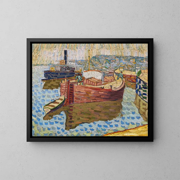 Barges on the Dnieper - Vladimir Baranov-Rossiné — framed artwork on a wall