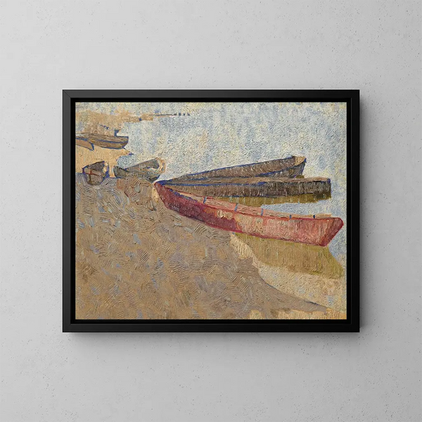 Three boats on the Dnieper - Vladimir Baranov-Rossiné — framed artwork on a wall