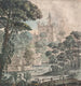 Vista panorámica de un castillo en ruinas con un puente de madera y una figura pescando - Henry Swinburne — vista de la obra