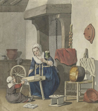 W Barthautz - Interieur met een spinnende vrouw met een kind.webp